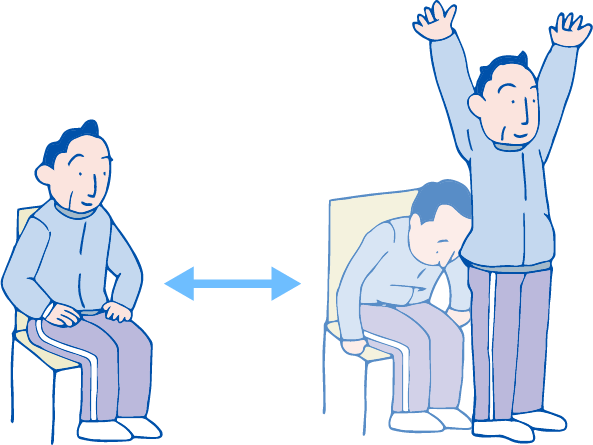 イラスト：立ち上がり＆座り込み運動―おしりと太ももの筋肉を鍛える―