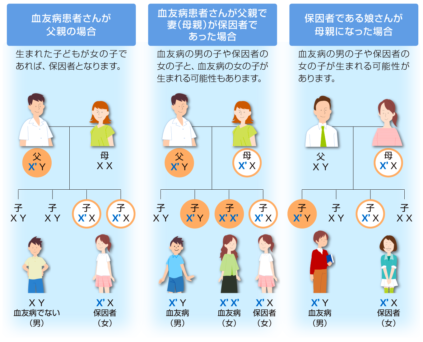 血友病の遺伝に関する親子関係の系図