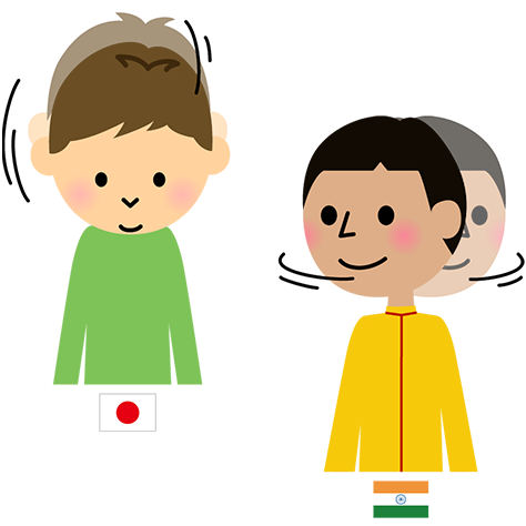 首を縦にふる日本人の男の子のイラスト&首を横にふるインド人の男の子のイラスト